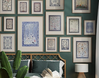 Textile Wall Art Bundle | Kashmiri Style | 12 Pieces | Light Academia | Vintage Antique Decor | Printable Digital Poster Print | Set of 12