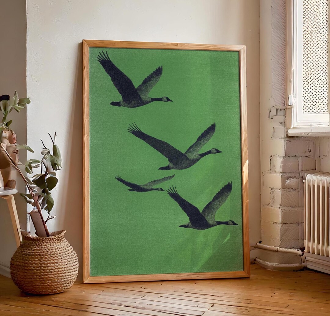 Flock of Geese Sage Green Abstract Minimalist Print, Goose Wall Art ...
