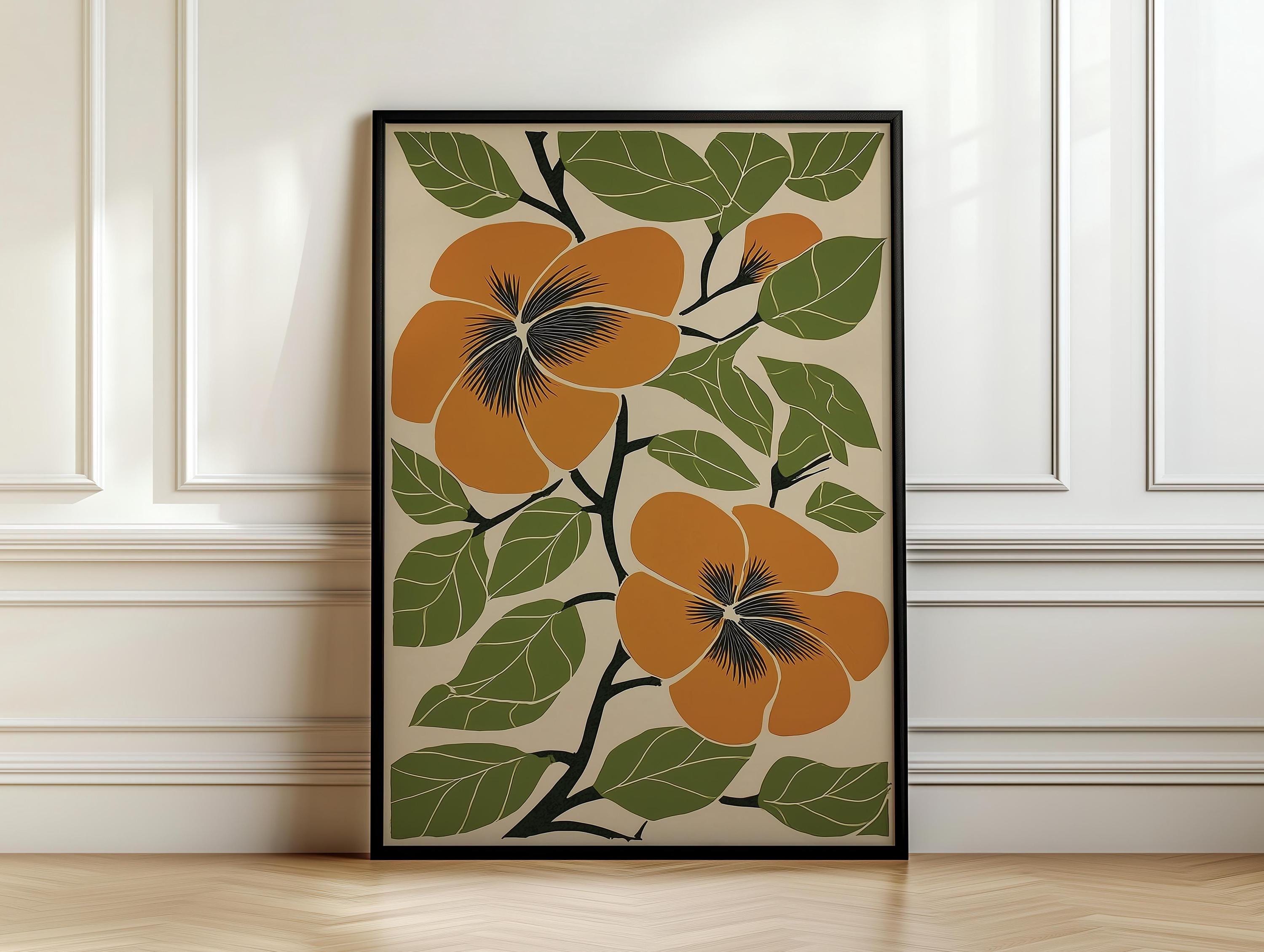 インテリアアート　ART DECO Art Deco Floral Print: Red, Green, and Gold Flower Wall Art