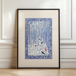 Textile Wall Art | Blue Kashmiri Style | Light Academia | Vintage Antique Decor | Printable or Digital Poster Print | Elegant Wall Hanging