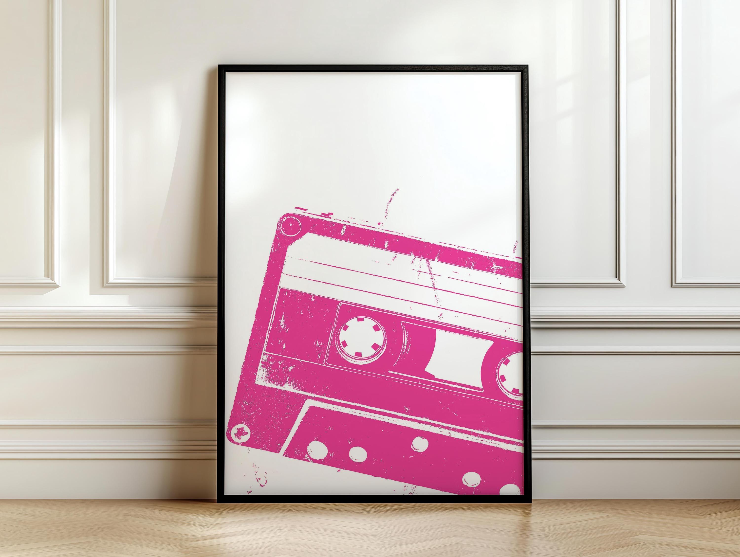 Retro Pink Music Cassette Tape Print, Retro 1980s 1990's Wall Art
