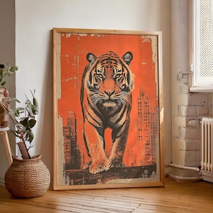 Abstract Tiger Cityscape Print: Colorful Boho Wall Art (Digital Download)
