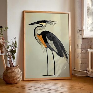 Retro vintage abstract wall art featuring beautiful depictions of Herons and designs. Mid-century modern style print perfect for kitchen decor, living room accents, or adding a pop of color to minimalist spaces. Printable art for trendy, vintage-inspired interiors.