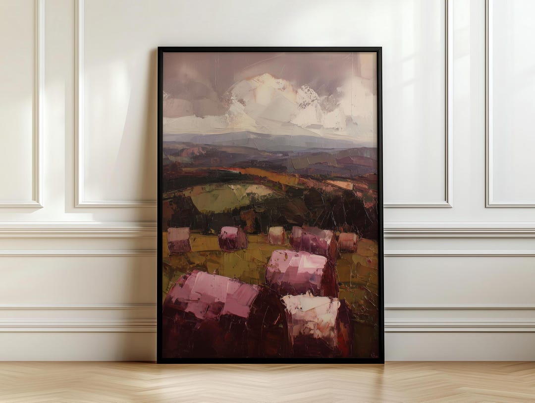 English Countryside Farm Abstract Print, Impasto Oil Painting Landscape ...
