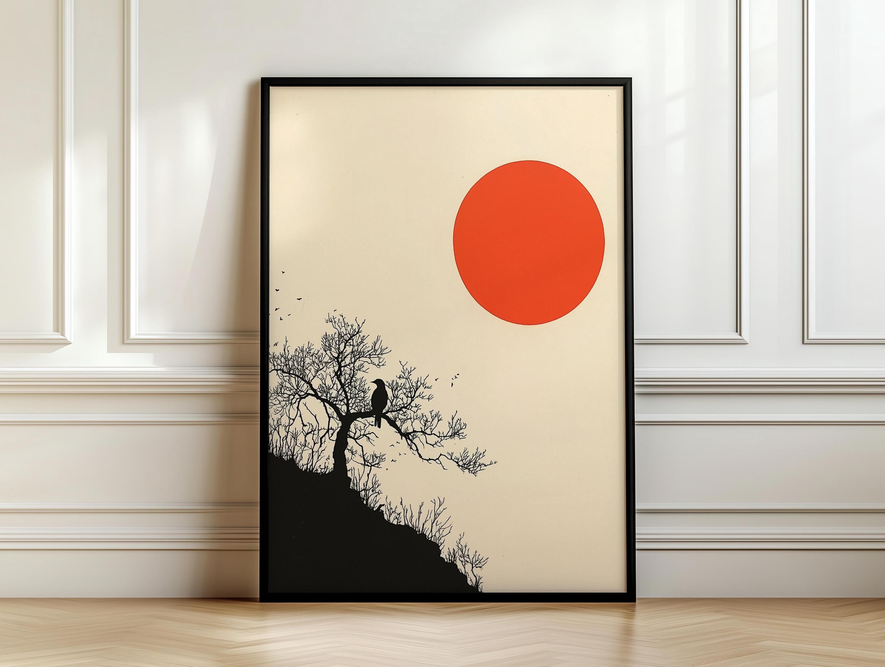 Cream With Red Sun Japandi Wall Art Print | Wabi Sabi Digital