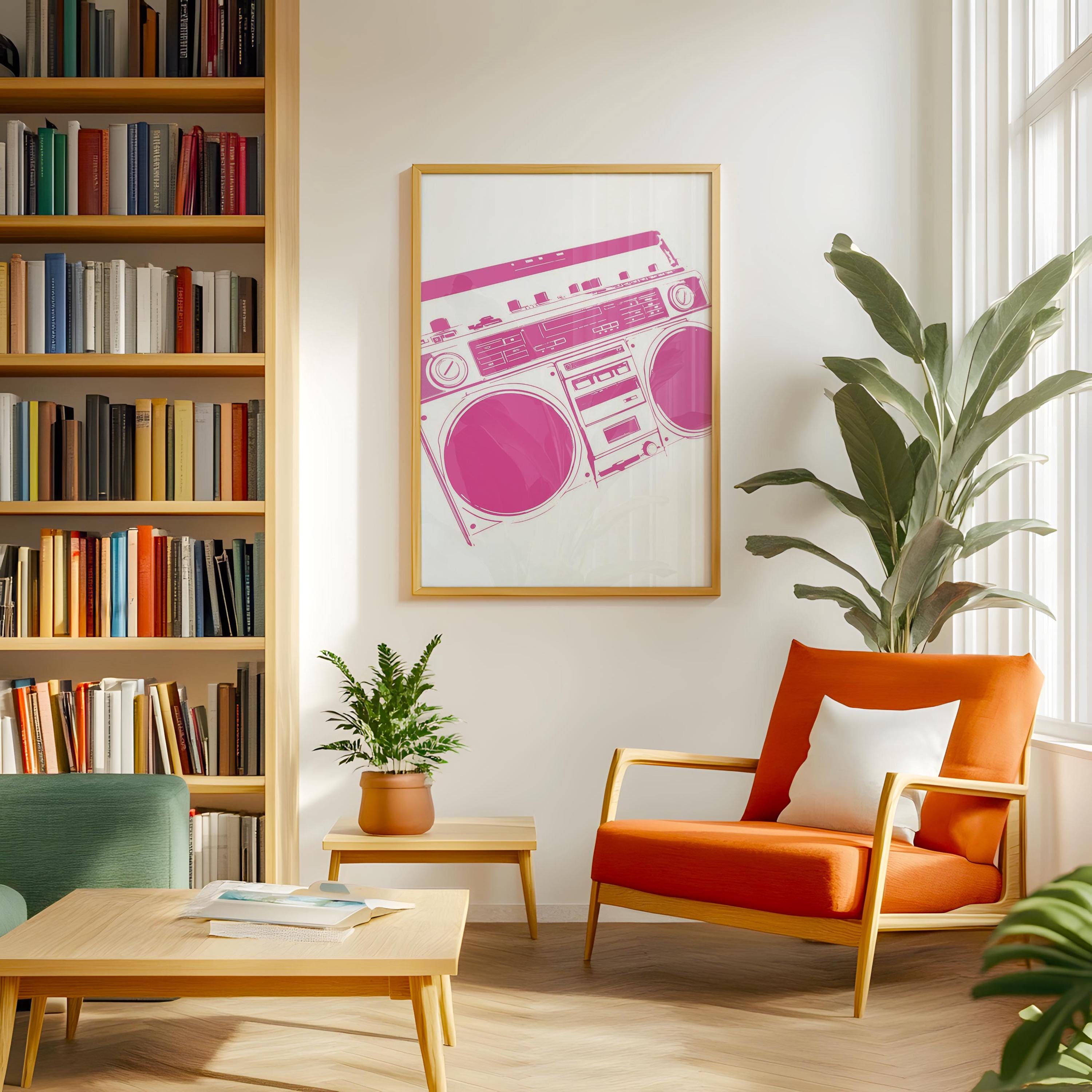 Vintage Pink Boombox Print, Retro 1980s 1990's Music Boom Box Wall