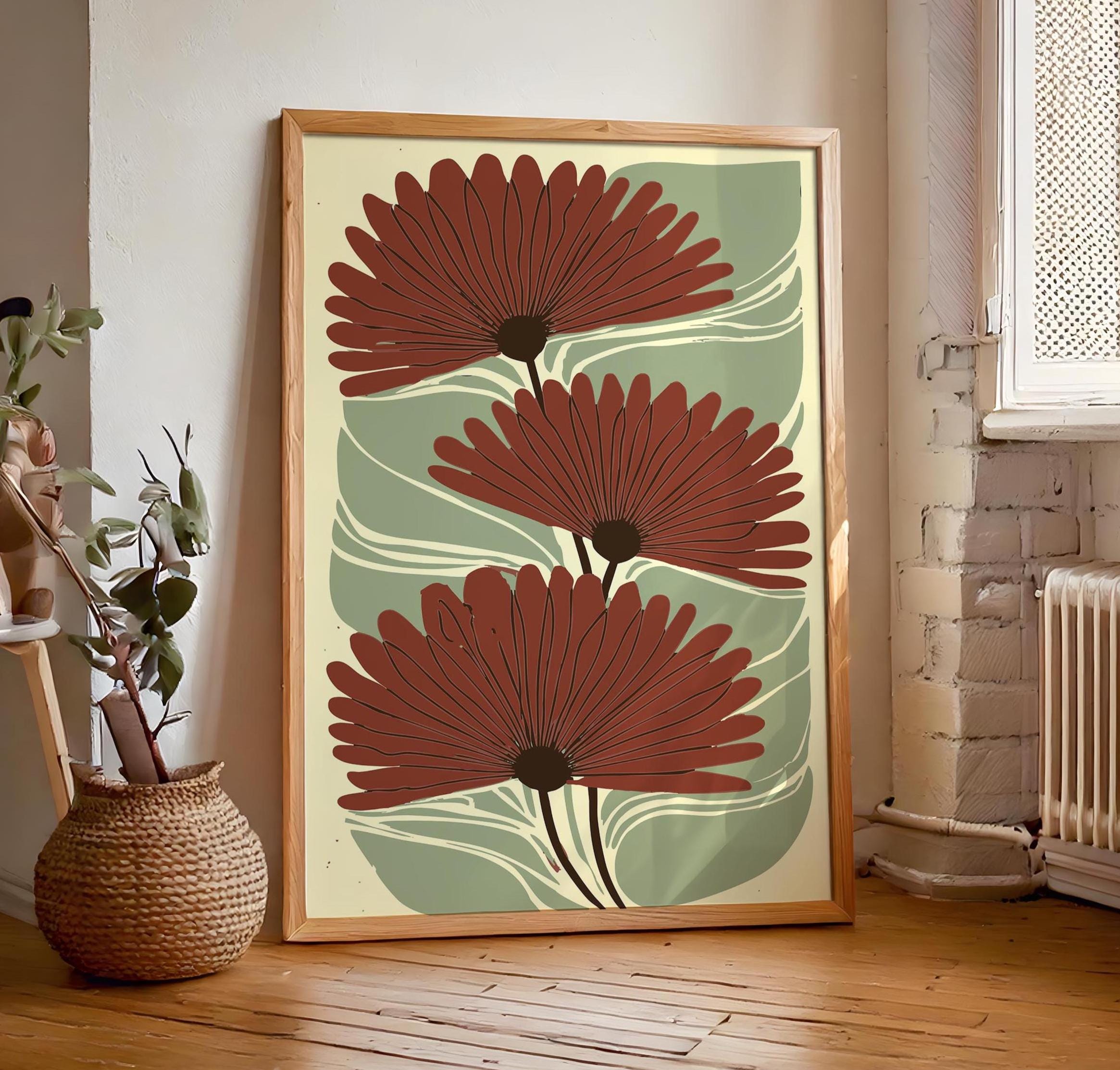 Art Deco Floral Wall Art, Earthy Maximalist Printable Artwork