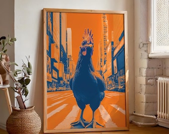Oranje print met kiprisografie: Urban Rooster Art (digitale download)