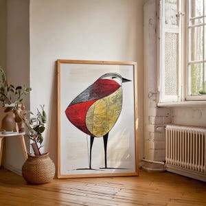Bird Time Retro Vintage Abstrakt Bauhaus-tryck, Art Deco-affisch, MCM-dekor, Mid Century Modern väggkonst, 1970-talet, 1960-talet, 1950-talet, DIGITAL NEDLADDNING