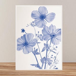Printable Poster Prints, Big Blue Chinoiserie Wall Art 3, Blue Botanical Wall Art, Decor Minimalist Wall Art, Botanical Print, Digital Print