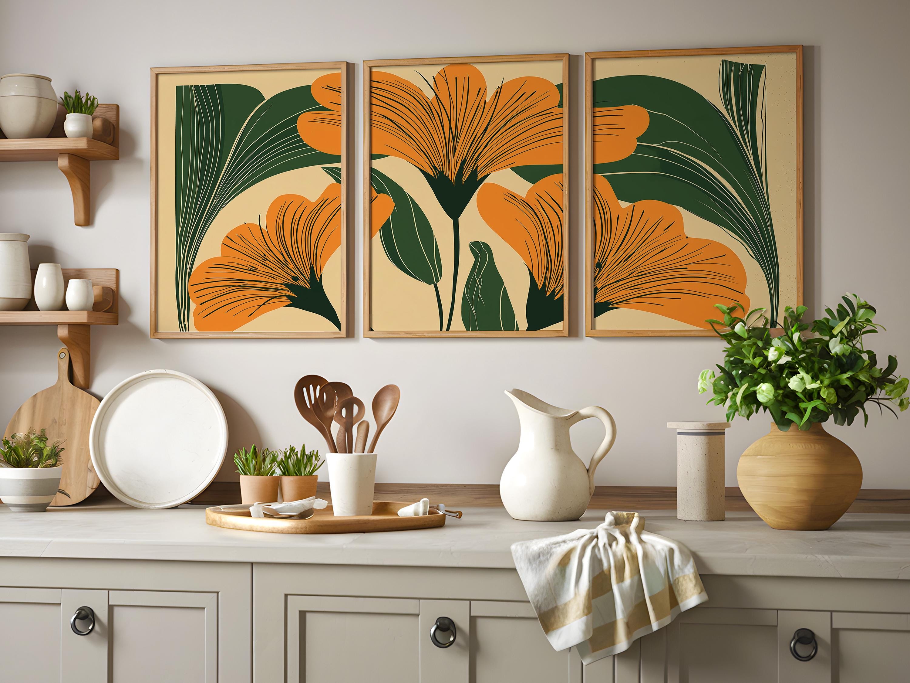 Art Deco Floral Print, Boho Three Piece Set of Wall Art, Flower Art 3 ...