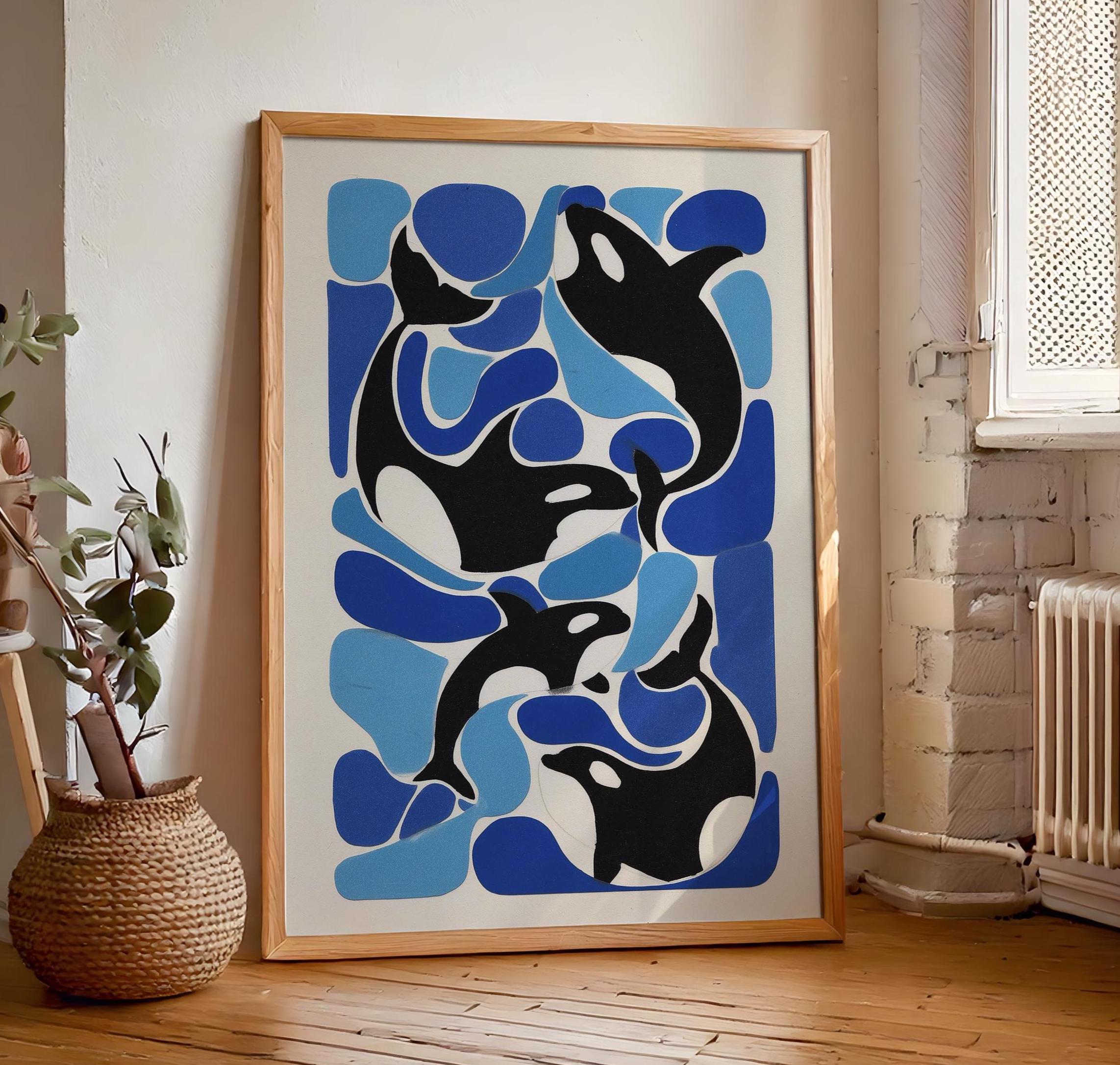 MCM Orcas Wall Art, Henri Matisse Style Print, Art Deco Orca