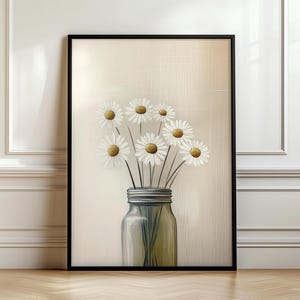 Margeritenstrauß im Glas, Retro Vintage Print, Ölgemälde Poster, MCM Dekor, Mid Century Modern Wandkunst, 1970er 1960er Jahre DIGITAL DOWNLOAD
