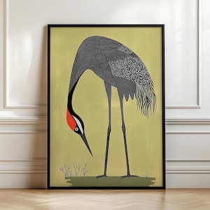 Impresión Bauhaus abstracta retro vintage de grúa, póster art déco, decoración MCM, arte mural moderno de mediados de siglo, años 70 y 60, descarga digital