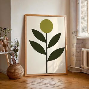 Estampado floral minimalista abstracto retro vintage, arte de pared colorido, decoración floral para el hogar, arte de pared estético clásico, era de los años 70, 60 y 50