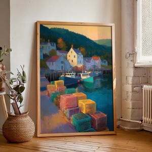 Quaint Maine Nautical Landscape Print, Fisherman Aesthetic Wall Art, DIGITAL DOWNLOAD