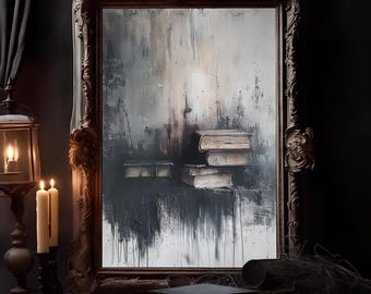 Gothic Library Painting: Dark Academia Whimsigoth Wall Art (Digital Download)