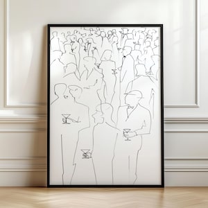 Szkic na ścianę Big Cocktail Party, dekoracja wózka barowego, minimalistyczny nadruk Cheers, sztuka retro vintage, estetyka starych pieniędzy, wydruk do pobrania cyfrowego