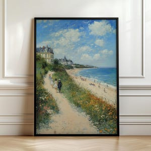 Impresión de pintura al óleo al pastel estilo Monet, decoración de pared con paisaje costero francés, arte mural impresionista, decoración de habitación playera costera, descarga digital