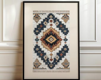 Southwestern Textile Wall Hanging, Latino Native Art, Aztec Inspired Design, Geometric Pattern Decor, Printable Digital Download,