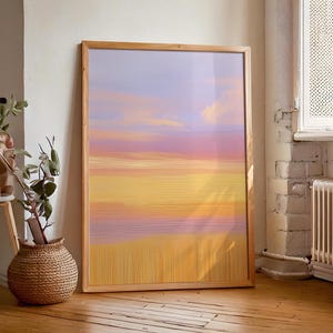 Impresión minimalista abstracta de naturaleza en tonos pastel, arte de pared colorido, decoración moderna y vibrante para el hogar, decoración de dopamina, crea un ambiente tranquilo y sereno
