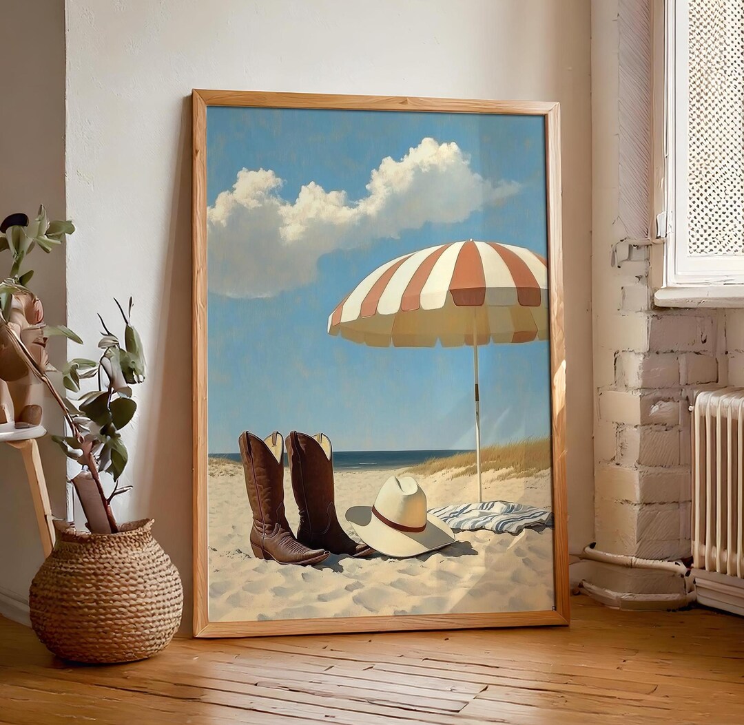 Coastal Cowgirl Wall Art | Retro Blue Ocean Scene Print | Beachy Summer ...