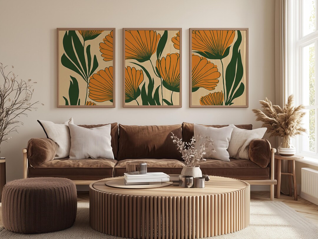 Floral Art Deco Print, Boho Three Piece Set of Wall Art, Flower Art 3 ...