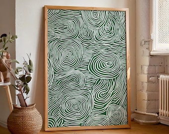 Retro Vintage Dark Green Abstract Wall Art, Digital Print, Modern Geometric Emerald Decor, Maximalist Aesthetic Wall Art 1970s, 1960s, 1950s