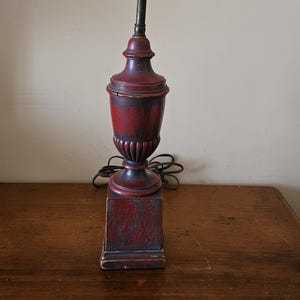 Vintage red table lamp, old wooden table lamp, MCM red lamp, VTG table lamp with double socket, home decor, MCM decor