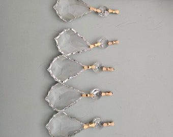 Vintage Crystal Lamp Prisms: Brilliant Cut Glass Drops, Home Decor - Set of 5
