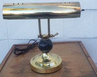 Vintage Polished Brass Piano Lamp with Black Marble Accent