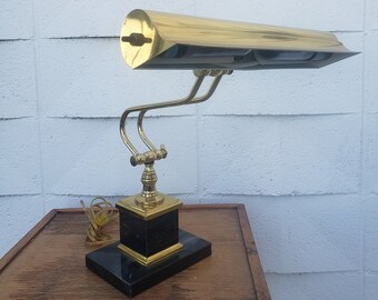 Polished Brass Piano Lamp with Black Marble Base