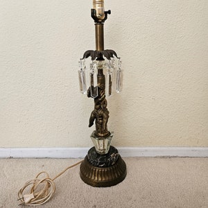 Vintage cherub table lamp with crystal prisms, Victorian lamp, MCM lamp,  fancy table lamp, home decor, vintage lamps