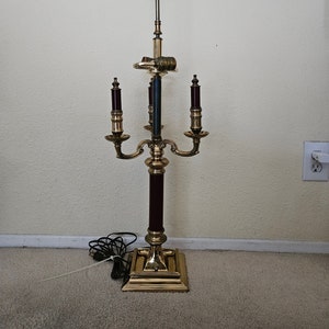 Vintage 3 candle table lamp, burgundy brass desk lamp, library lamp, vintage lamps, home decor, bouillotte lamp, traditional lamp