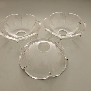 Set of 3 vintage hand cut crystal bobeche 4&quot; with 6 pins, crystal lamp parts, replacement lamp parts, vintage cystal, lamp repair