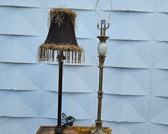 Tall Vintage Candlestick Table Lamp, Gold Leaf Decor