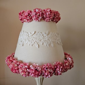 Vintage lampshade with flower decorations, fancy lampshade, cute vintage shade, home decor, ivory shade with pink flowers