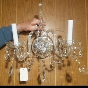 2 vintage crystal sconces, wall sconce, crystal decor, home decor, crystal wall fixture, two arm crystal walll sconce, wall lights