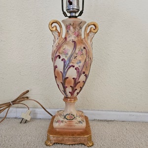 Vintage porcelain table lamp, vintage cream colored table lamp, beautiful vintage lamp, decorative lamp, home decor, 50s style lamp