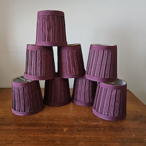 8 vintage burgundy clip on chandelier shades, home decor, mini lampshades, small clip on shades for sconces, wine color mini shades