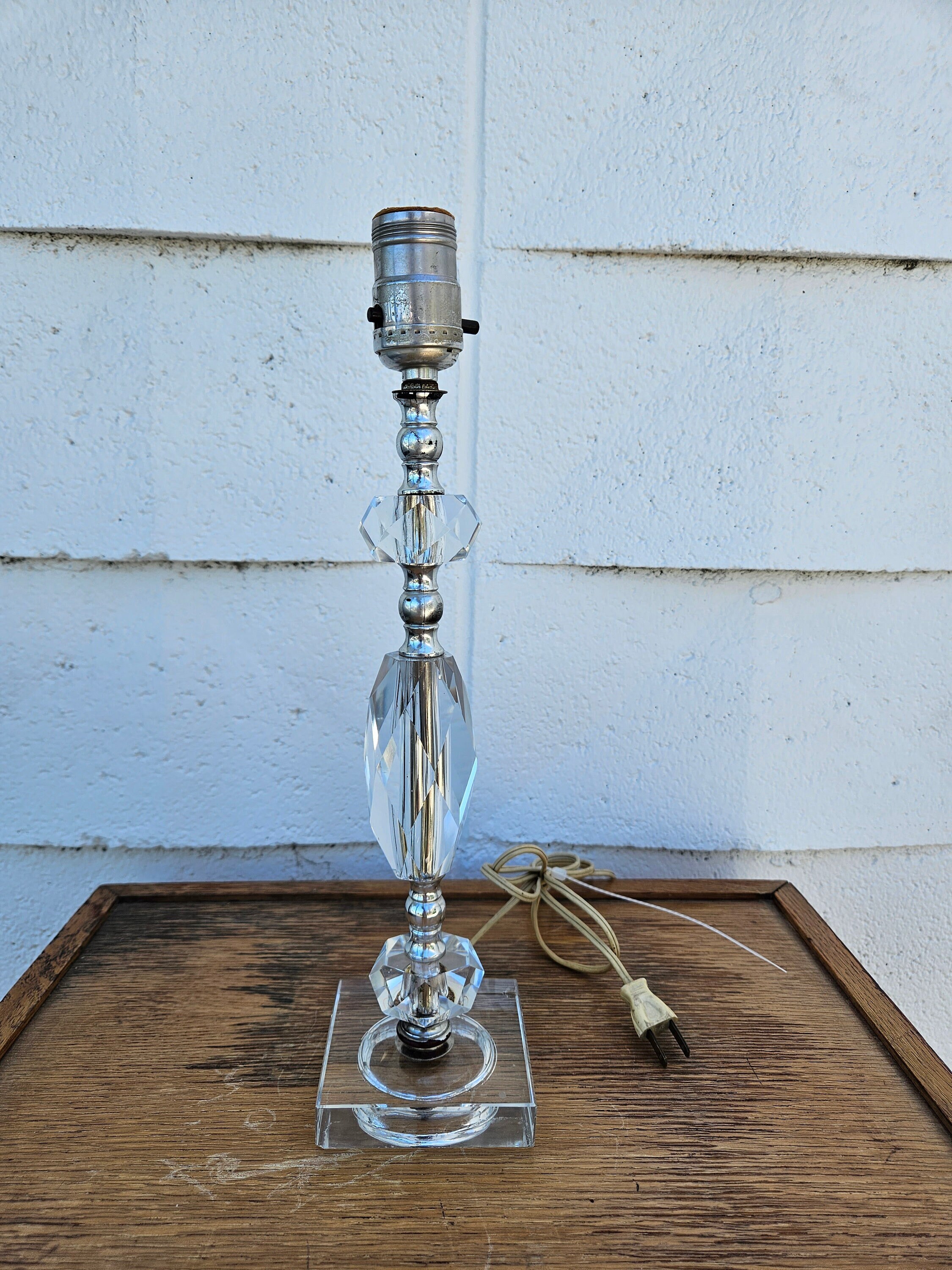 Vintage Crystal Table Lamp Crystal Lamp With Chrome Accents Etsy