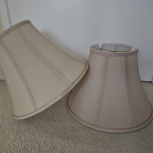 2 vintage beige silk bell shades, VTG lampshades, replacement shades, medium silk shades, home decor, beige lampshade