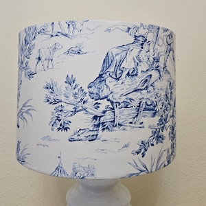 Large blue and white toile drum shade, french country lampshade, handmade lampshade, home decor