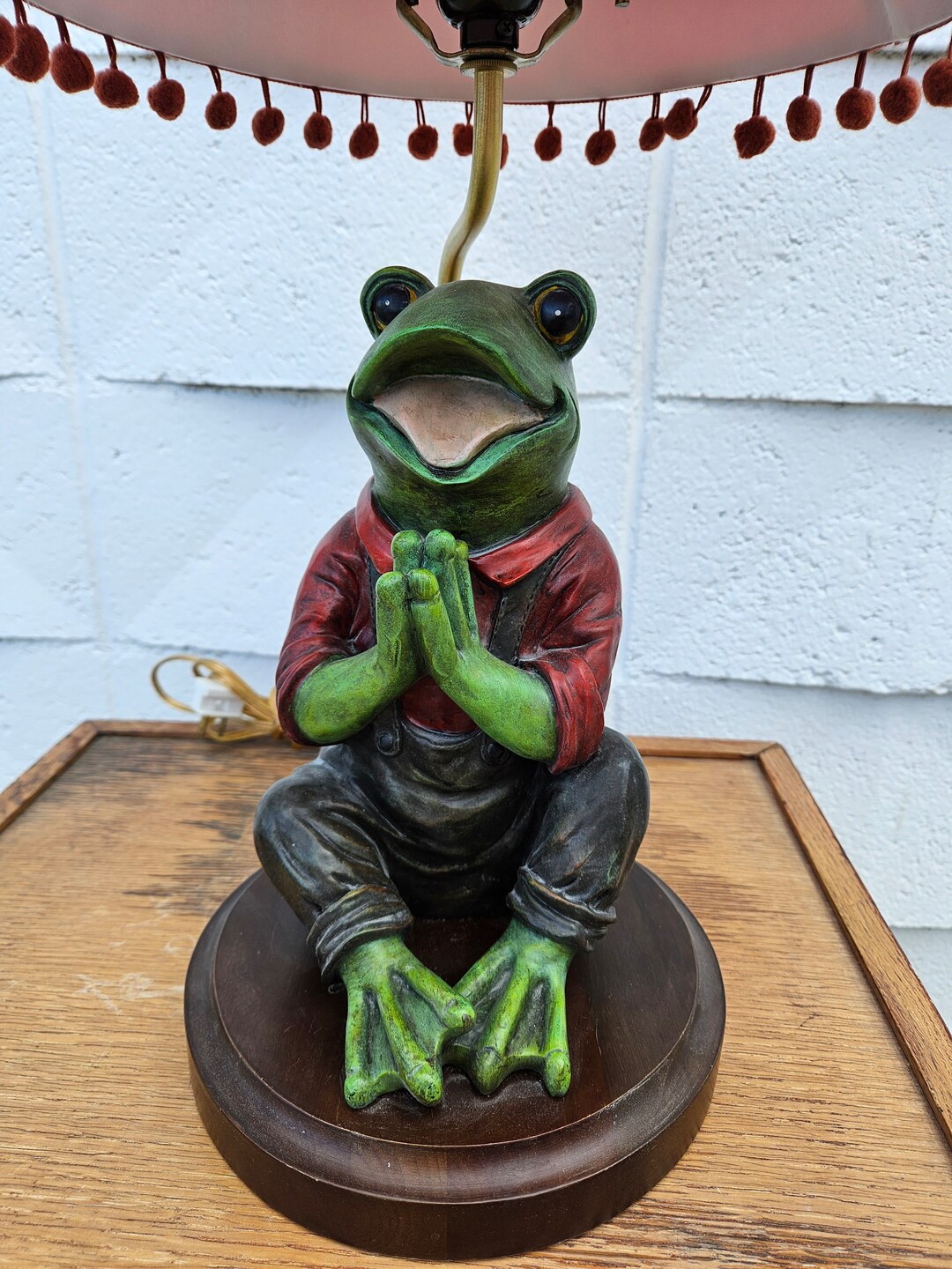 Cute Frog Lamp With Red Lampshade, Vintage Frog Figurine Lamp, Kids