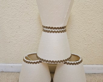 Set of 4 Clip On Lampshades, Gold Trim Chandelier Shades