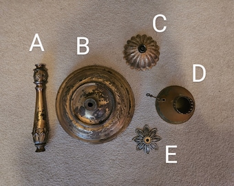 Vintage Lamp Parts, Lamp Base, Metal Shade, Canopy, Bobeche