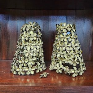 Vintage metal flower lampshades, MCM metal shades, intricate metal lapshades, home decor, brass lampshades, unique lampshade,VTG lamp supply