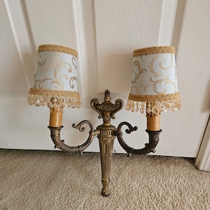 Vintage cast metal wall sconce, European wall sconce, solid brass wall sconce, 2 light wall sconce, gold wall sconce, Victorian sconce