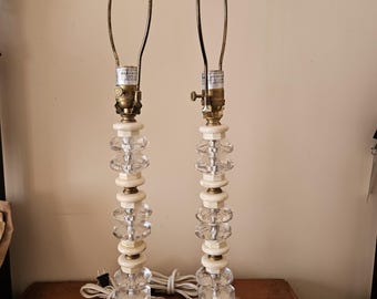 Vintage Crystal and Marble Table Lamps, Tall Lamp Pair, Home Decor