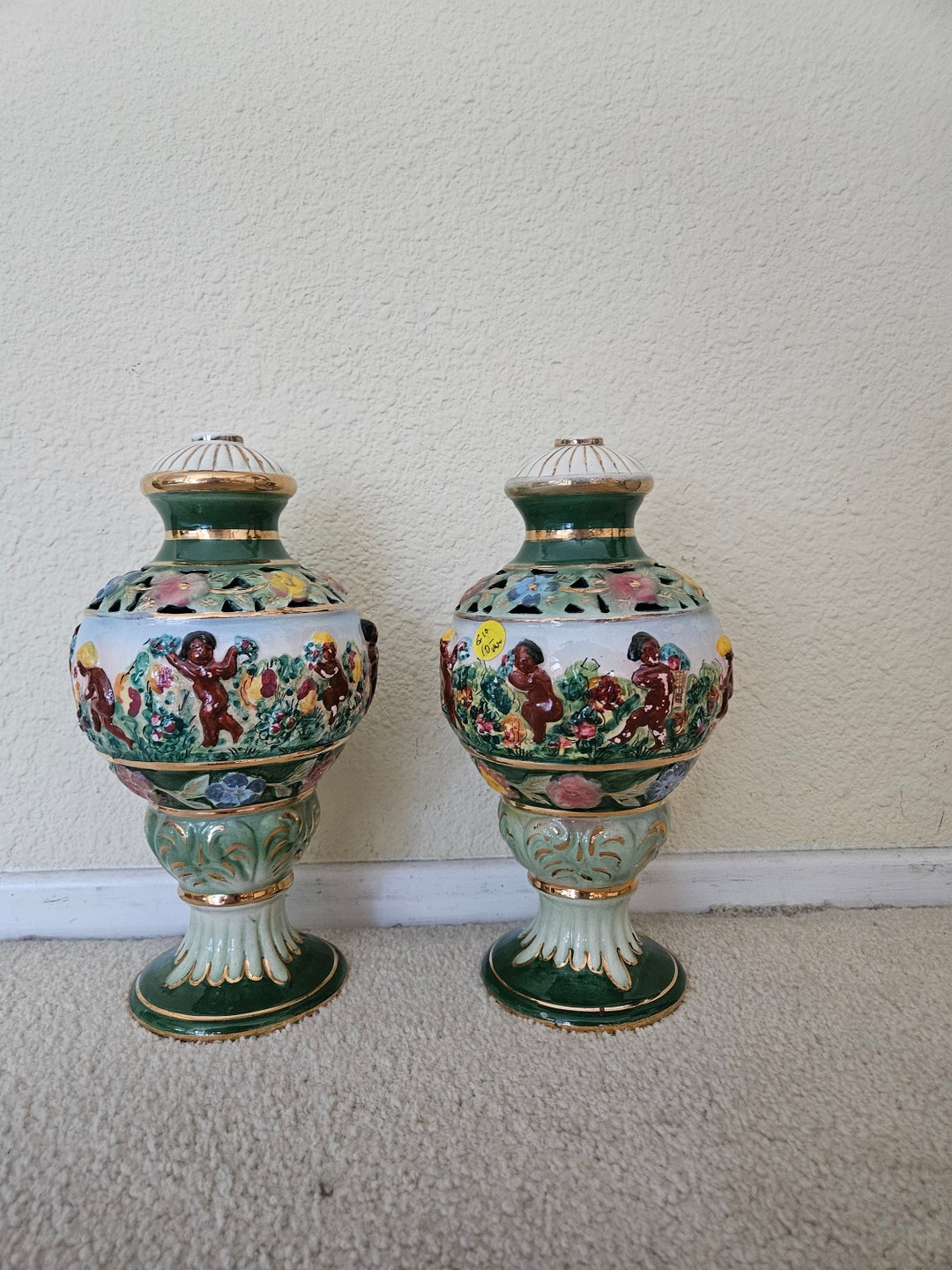 Pair of Capodimonte Lamp Bases, Vintage Lamp Supply, Vintage Porcelain ...